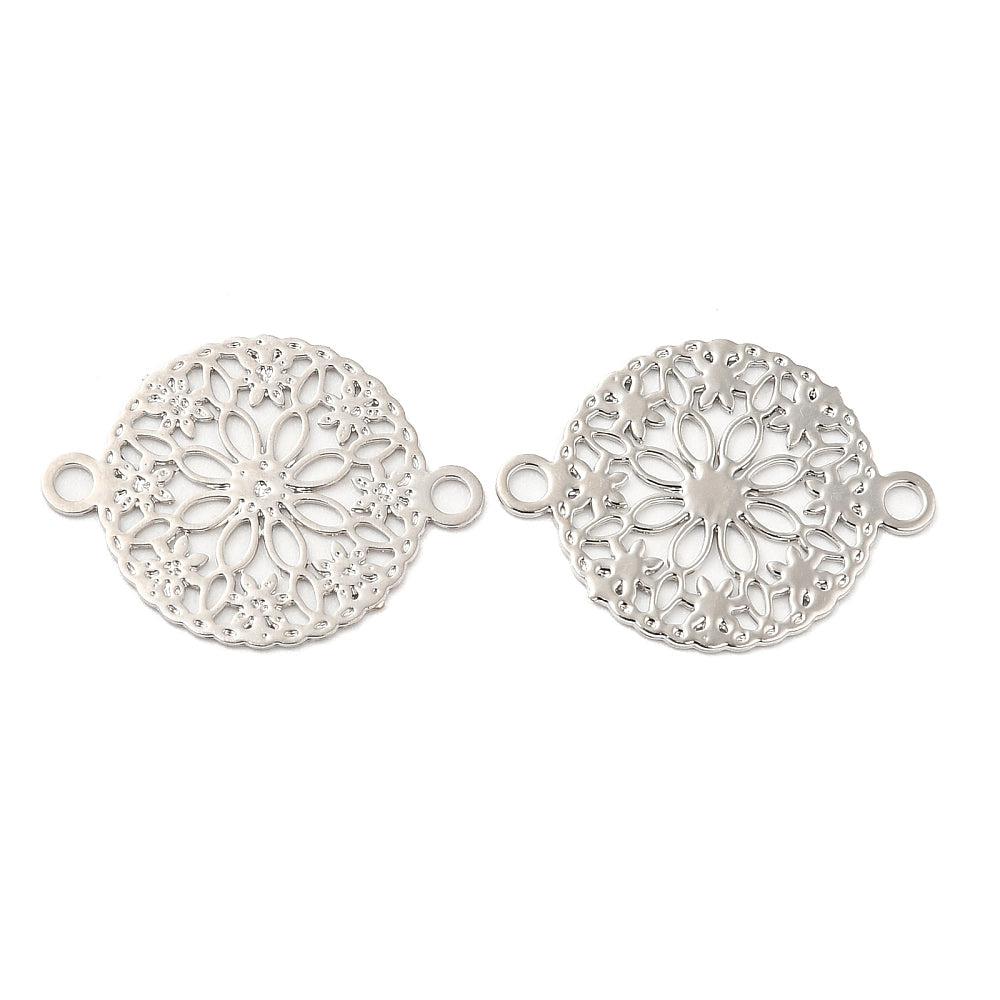 Hanger filigraan rond met bloem Zilver 12x15mm-bedels-Kraaltjes van Renate