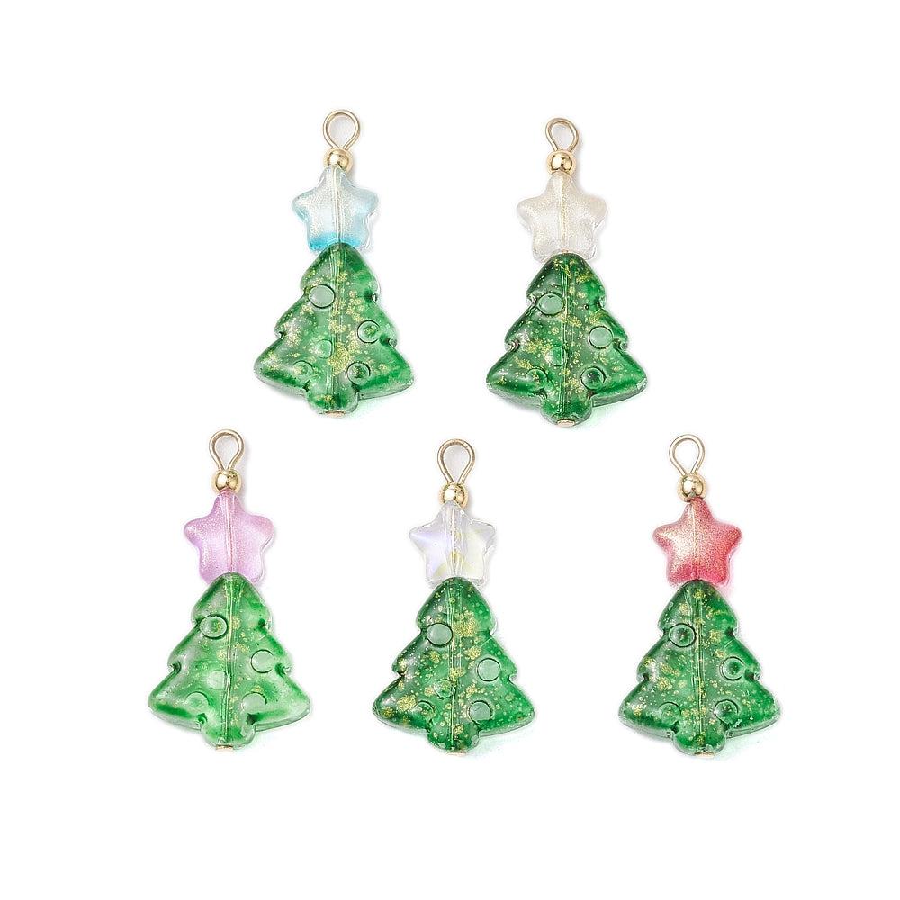 Hanger kerstboom met ster acryl goud 30x15mm - multicolor-bedels-Kraaltjes van Renate