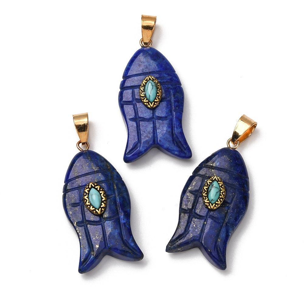 Hanger lapis lazuli vis 35mm- per stuk-bedels-Kraaltjes van Renate