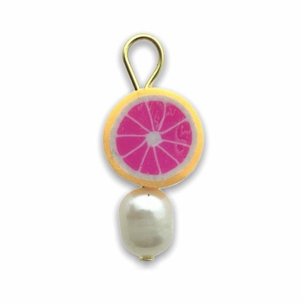 Hanger parel fruit citroen geel-roze-Kraaltjes van Renate
