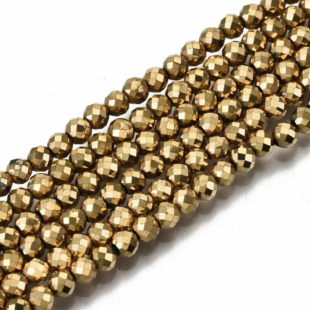 Hematiet Synthetisch Facet Rond Electroplate Goud 4mm - per 20 stuks-Kralen-Kraaltjes van Renate