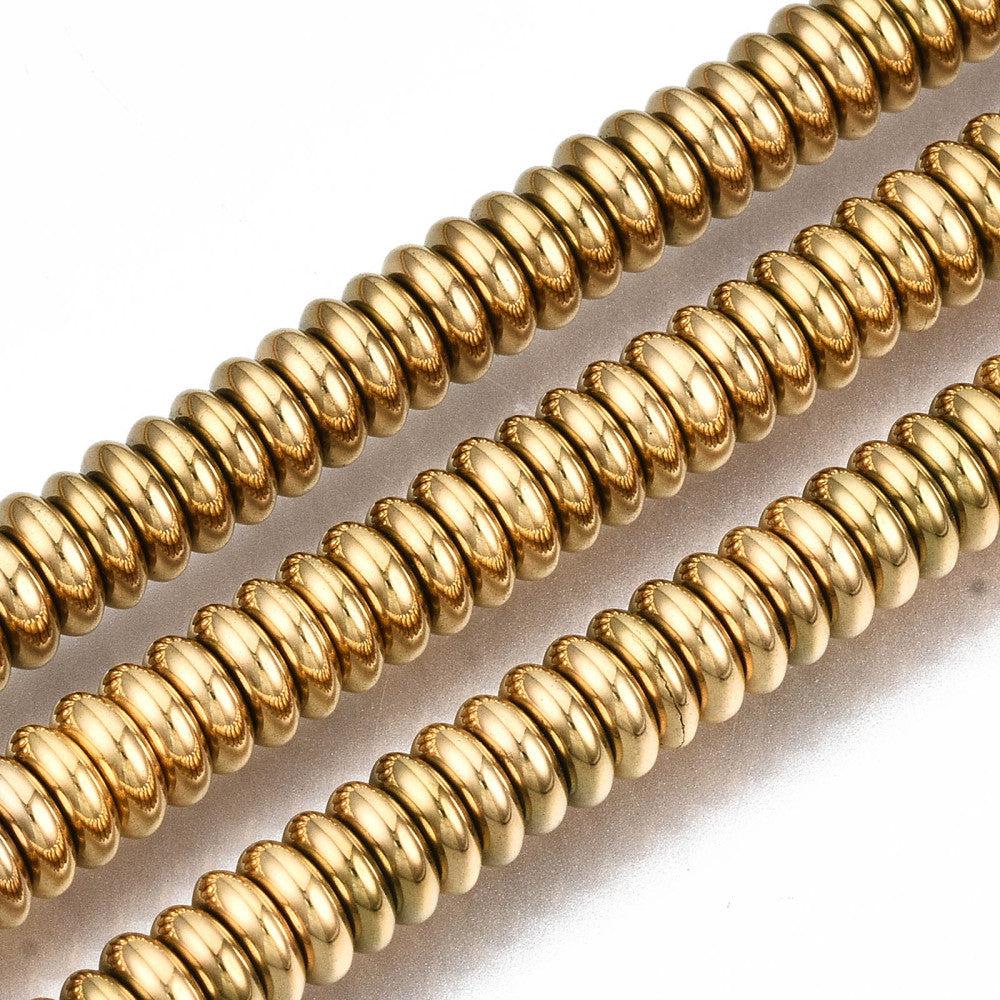 Hematiet electroplated disc 18K goud 6x2mm- per 15 stuks-bedels-Kraaltjes van Renate