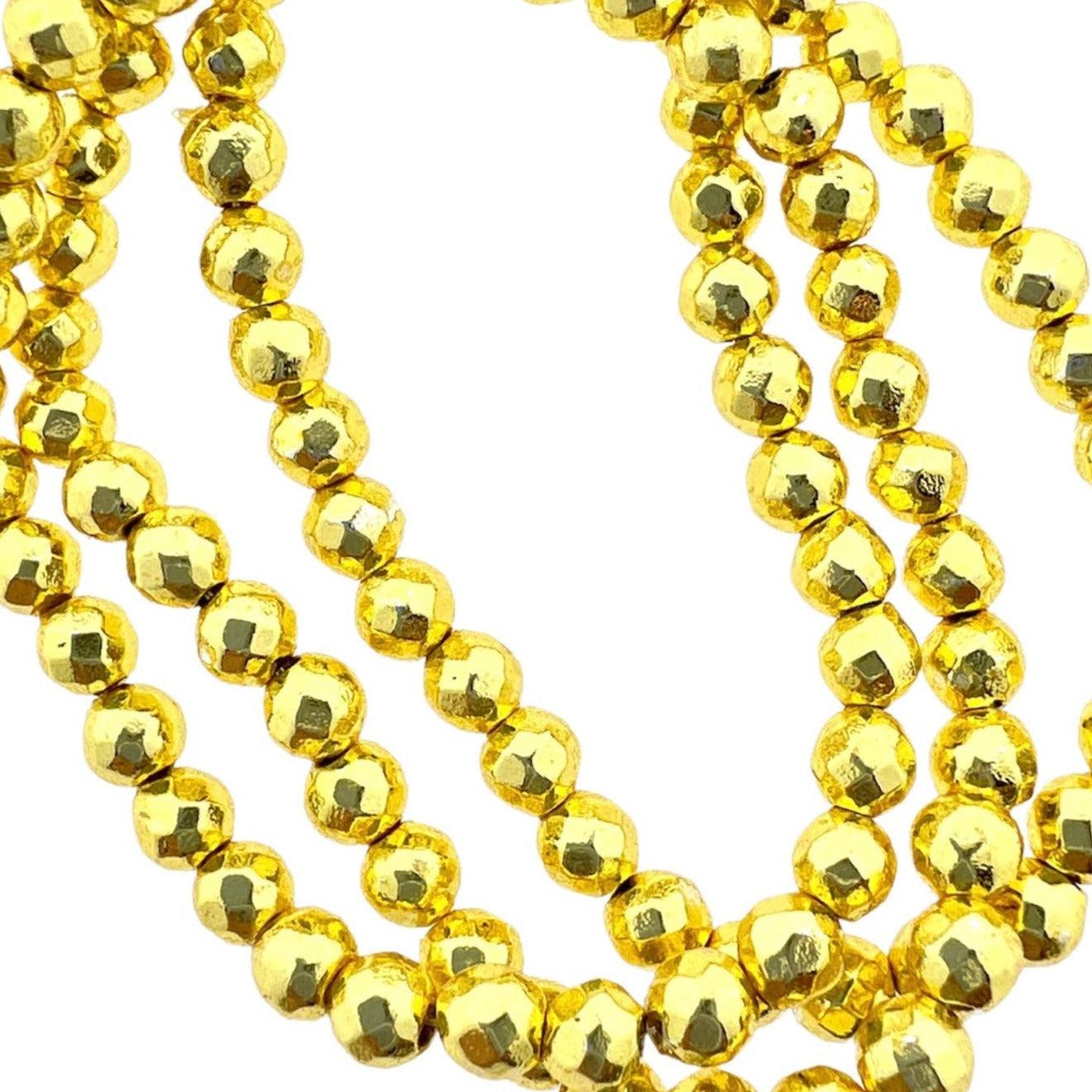 kraal Hematiet gold plated rond 4mm - per 12 stuks-Kralen-Kraaltjes van Renate