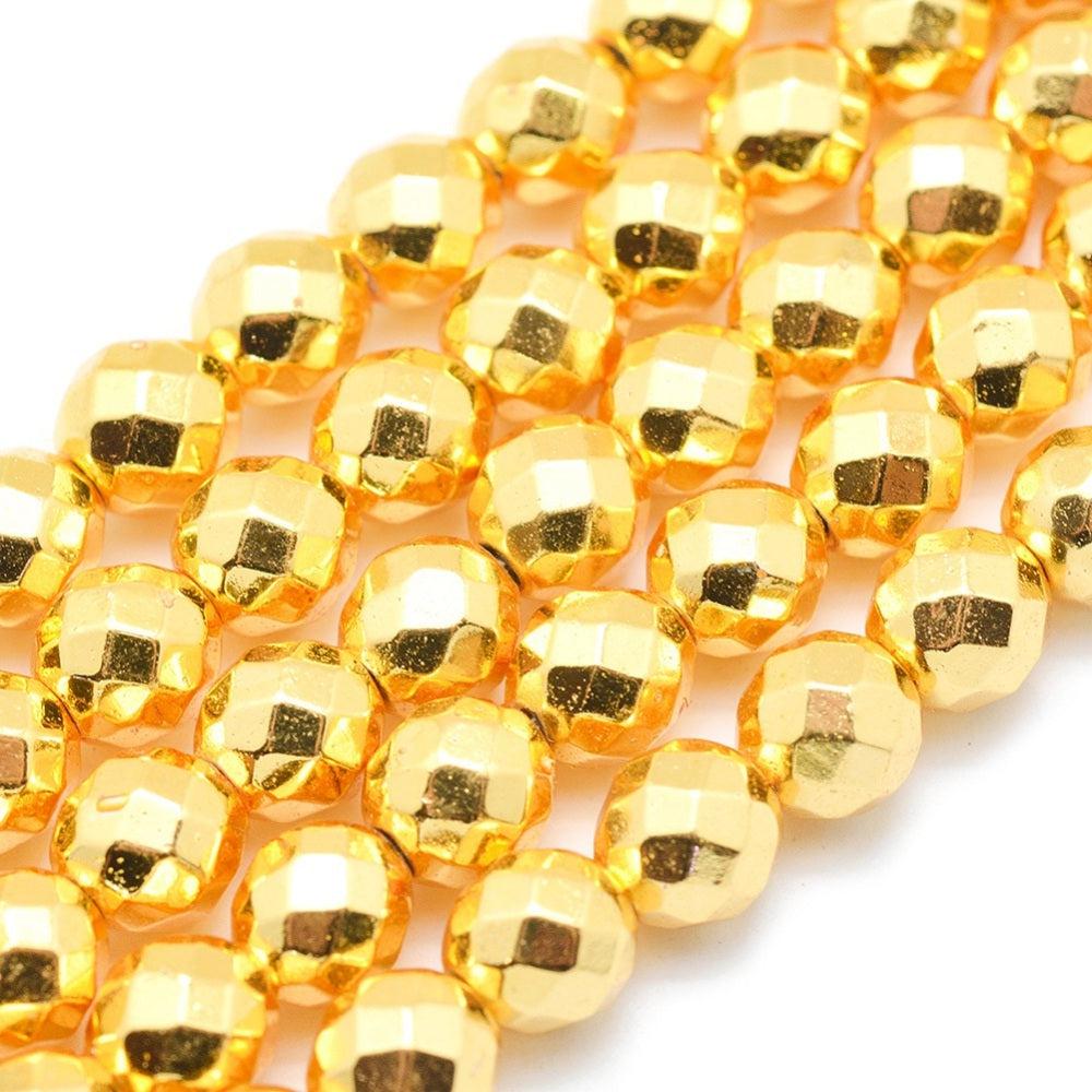 Hematiet kraal facet gold plated rond 6mm - per 10 stuks-Kralen-Kraaltjes van Renate
