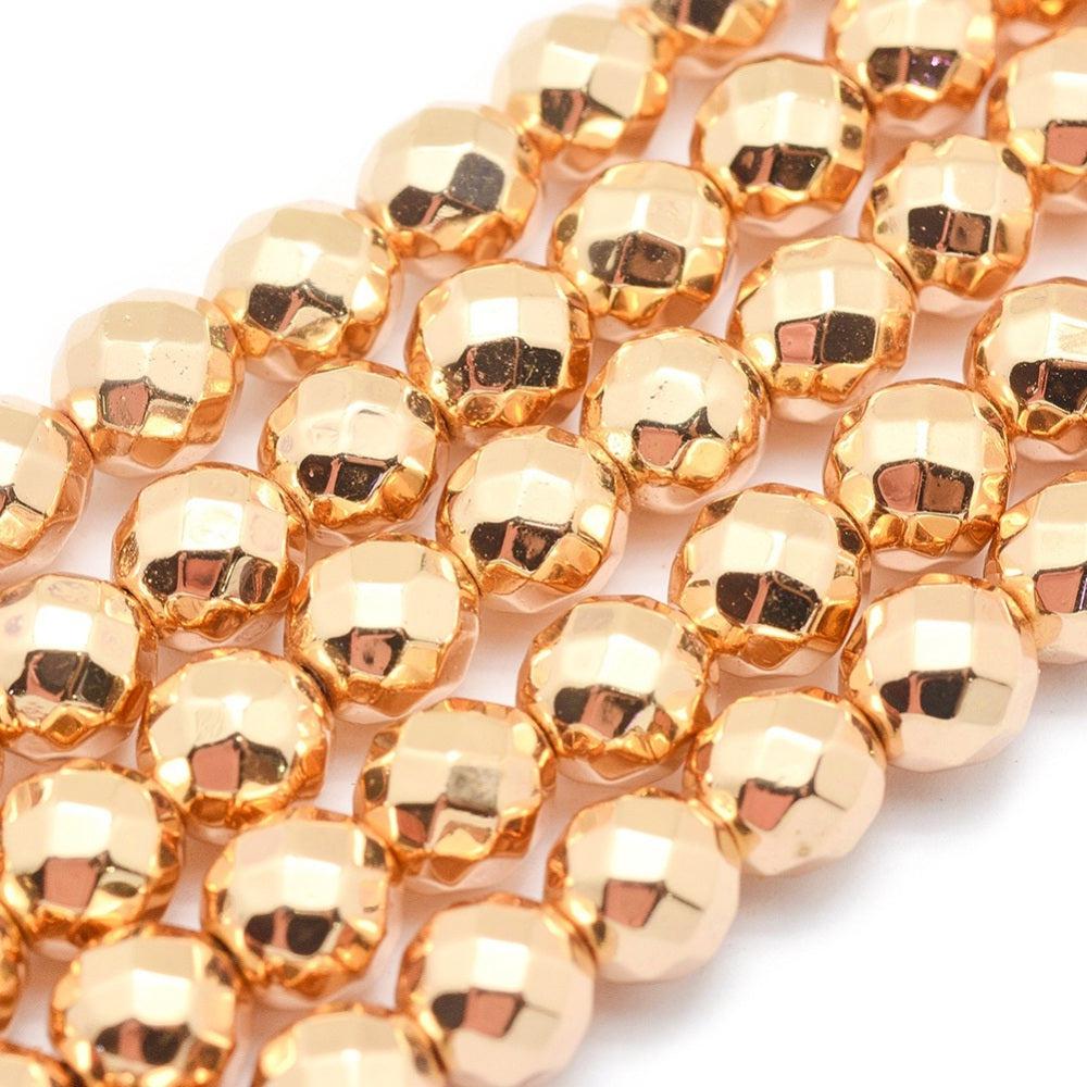 Hematiet kraal facet light gold plated rond 4mm - per 20 stuks-Kralen-Kraaltjes van Renate