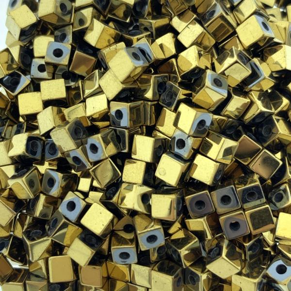 Hematiet plated goud vierkant 3x3mm - 25 stuks-Kraaltjes van Renate