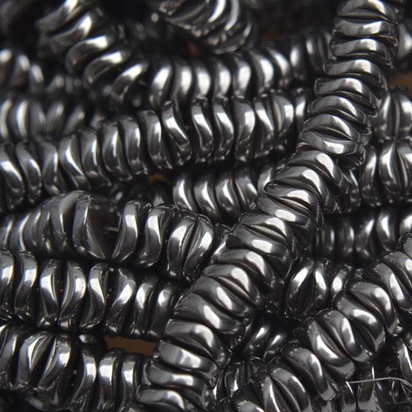 Hematiet wavy disc dark silver plated 6x2mm - 25 stuks-Kraaltjes van Renate