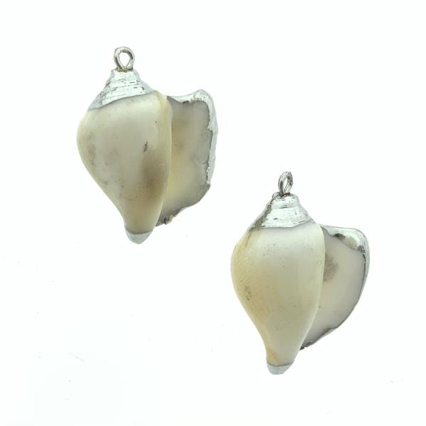 Hoornschelp bedel Naturel-Zilver ±40x25mm-Kraaltjes van Renate