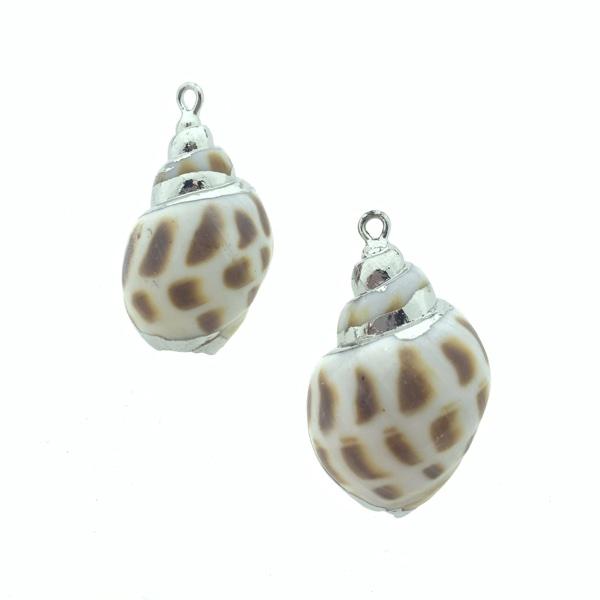Hoornschelp bedel Naturel-Zilver ±40x25mm-Kraaltjes van Renate