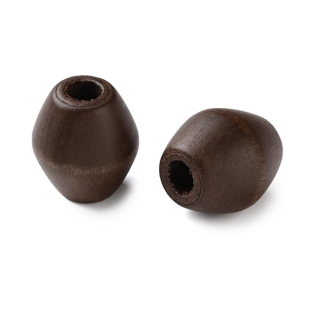 Houten Kralen Groot Gat Bicone Donkerbruin 20mm - 15 stuks-Kralen-Kraaltjes van Renate