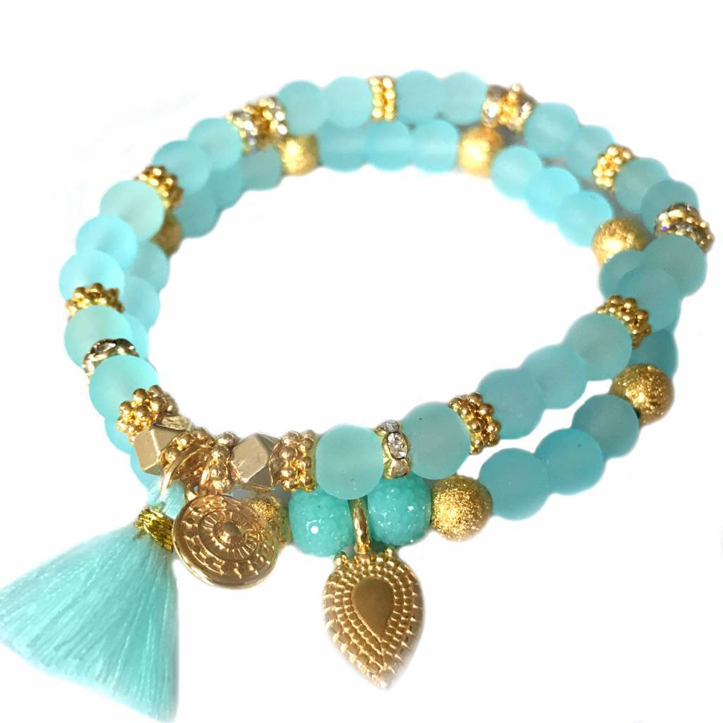 Ibiza armbanden set Neon Aqua Goud-Kraaltjes van Renate