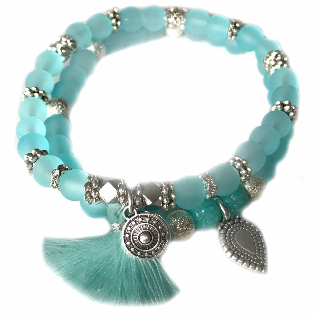 Ibiza armbanden set Neon Aqua Zilver-Kraaltjes van Renate