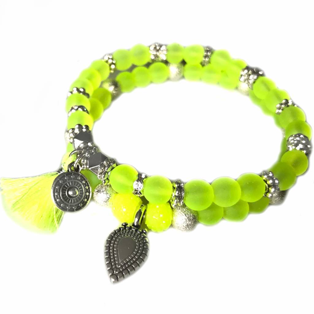 Ibiza armbanden set Neon Geel zilver-Kraaltjes van Renate