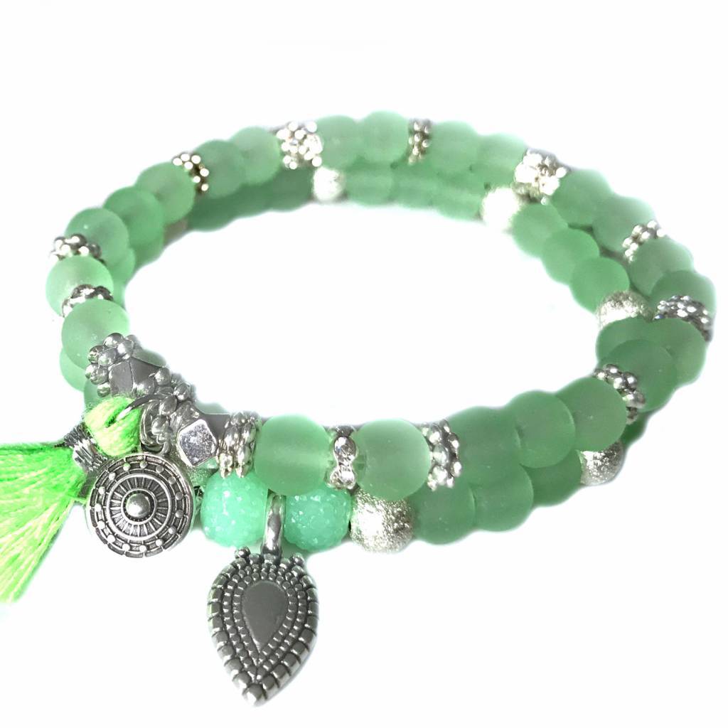 Ibiza armbanden set Neon Groen Zilver-Kraaltjes van Renate
