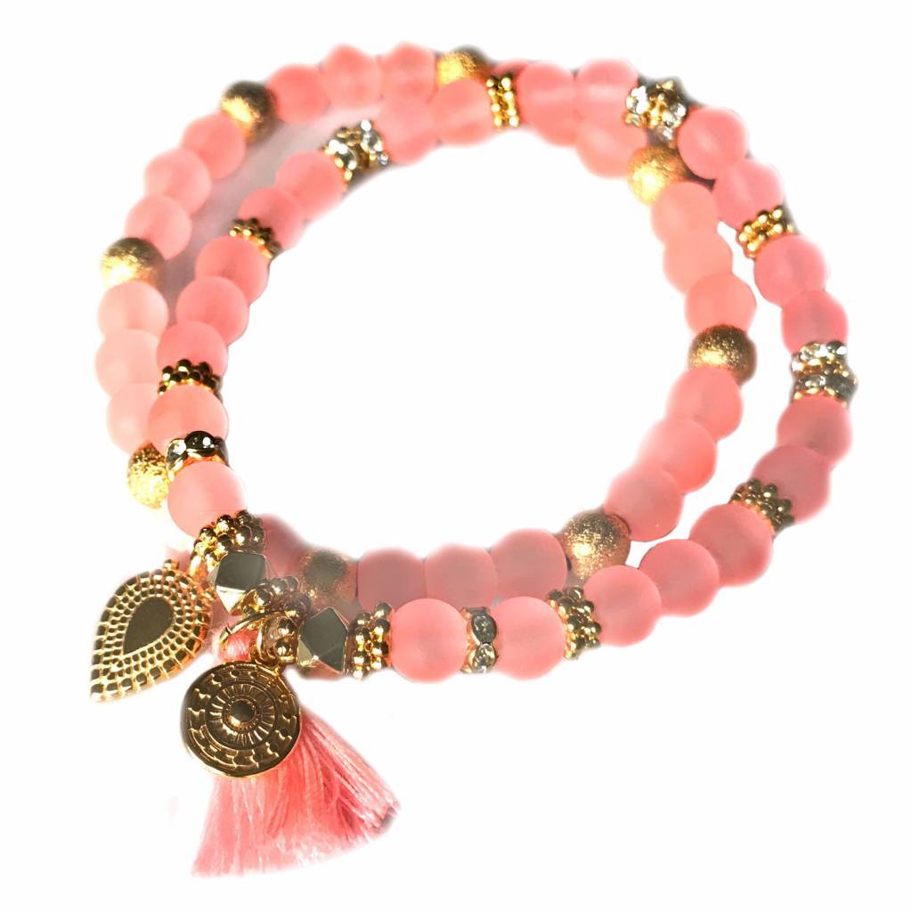 Ibiza armbanden set Neon Oranje Goud-Kraaltjes van Renate