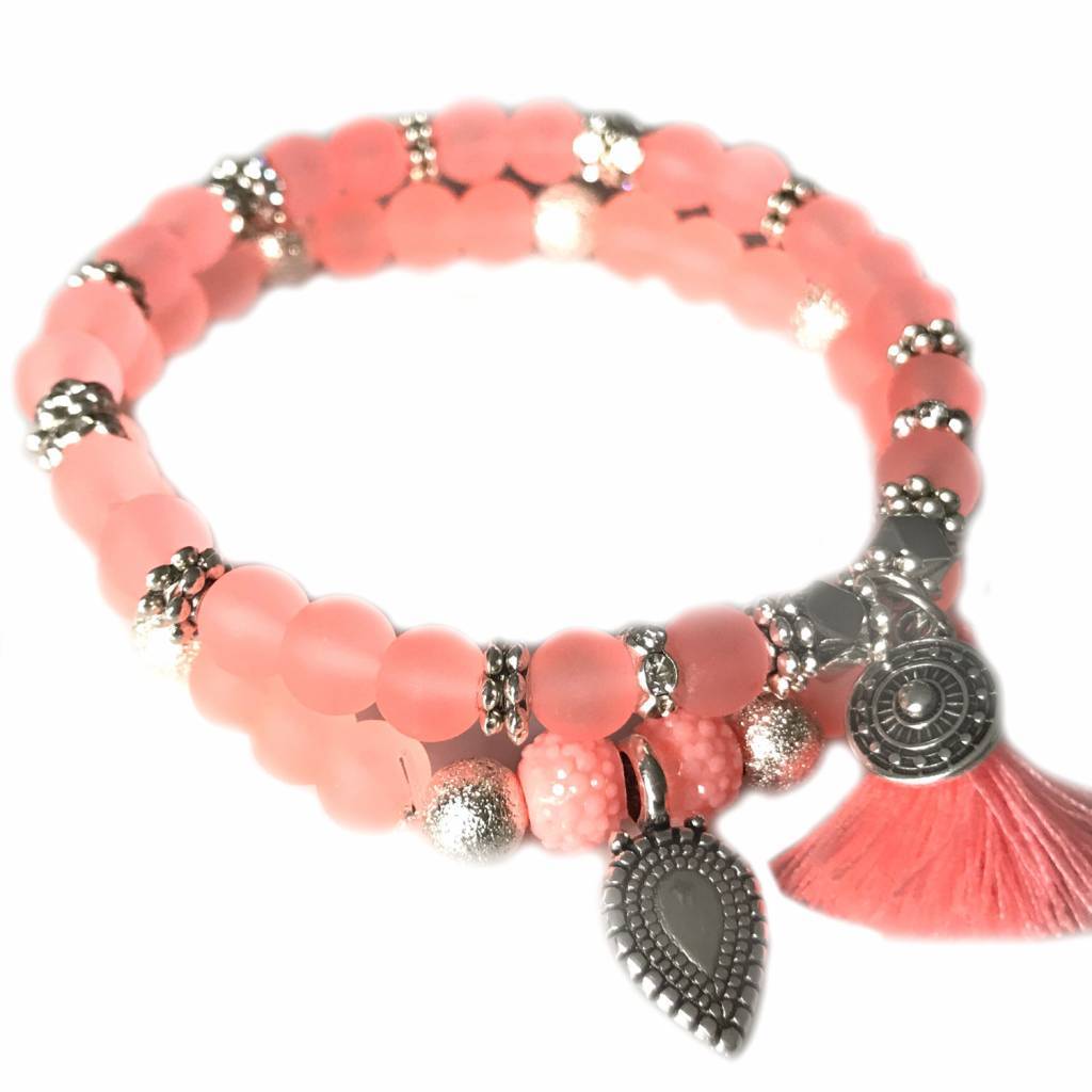 Ibiza armbanden set Neon Oranje Zilver-Kraaltjes van Renate