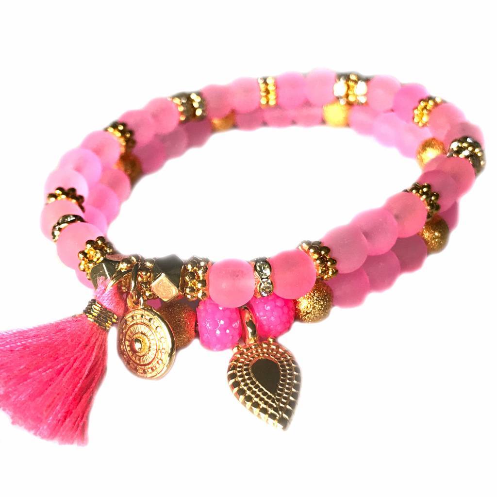 Ibiza armbanden set Neon Roze Goud-Kraaltjes van Renate