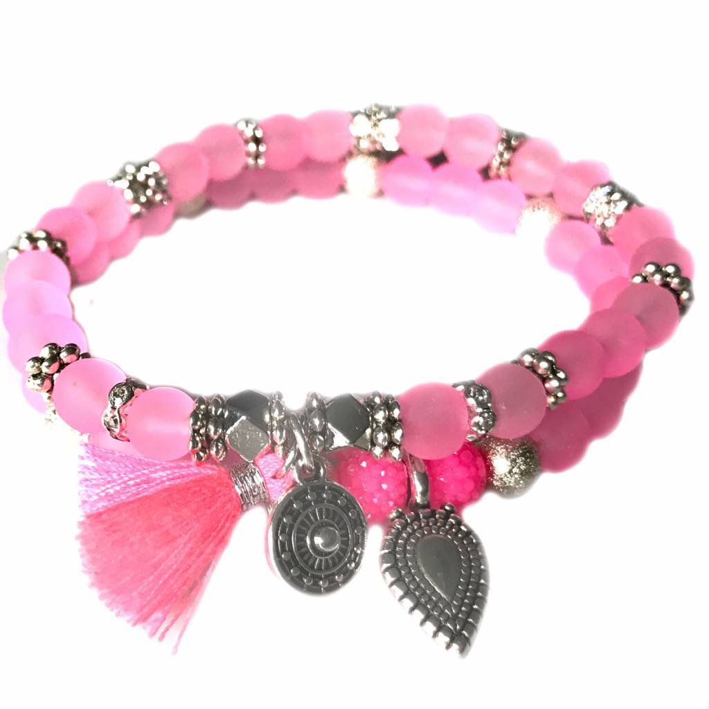 Ibiza armbanden set Neon Roze Zilver-Kraaltjes van Renate