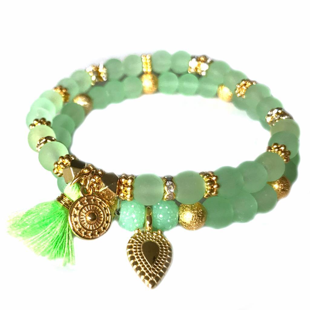 Ibiza armbanden set Neon groen goud-Kraaltjes van Renate