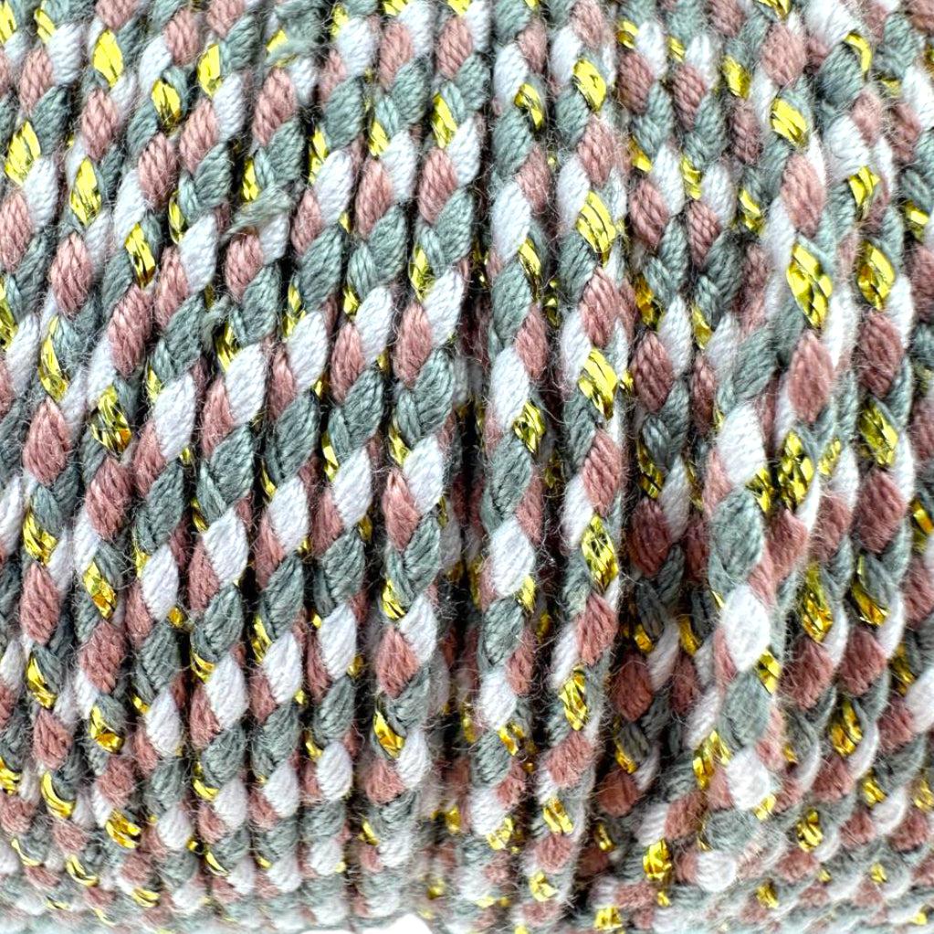Ibiza gevlochten koord met goud/camel/lichtroze ±1,5mm - 1 meter-koord-Kraaltjes van Renate