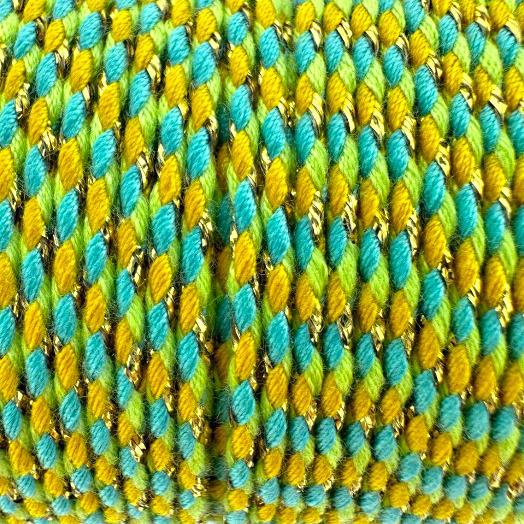 Ibiza gevlochten koord met goud/geel/groen ±1,5mm - 1 meter-koord-Kraaltjes van Renate