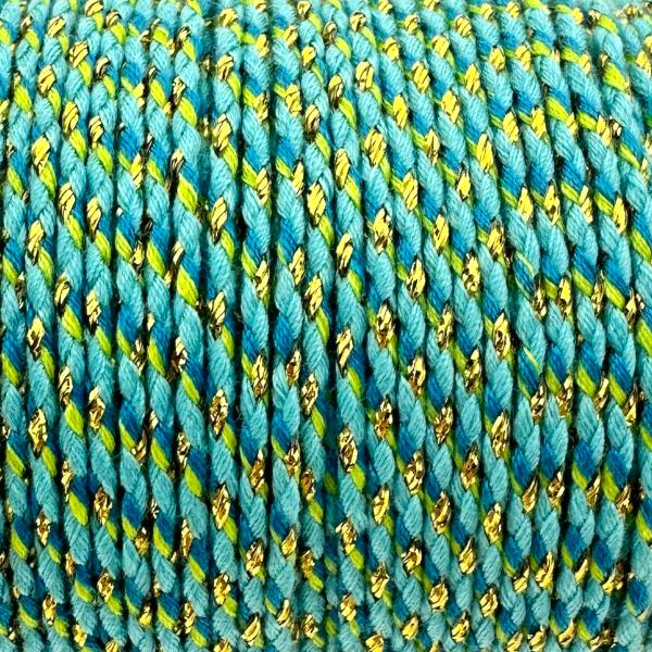 Ibiza gevlochten koord met goud/turquoise ±1,5mm - 1 meter-koord-Kraaltjes van Renate