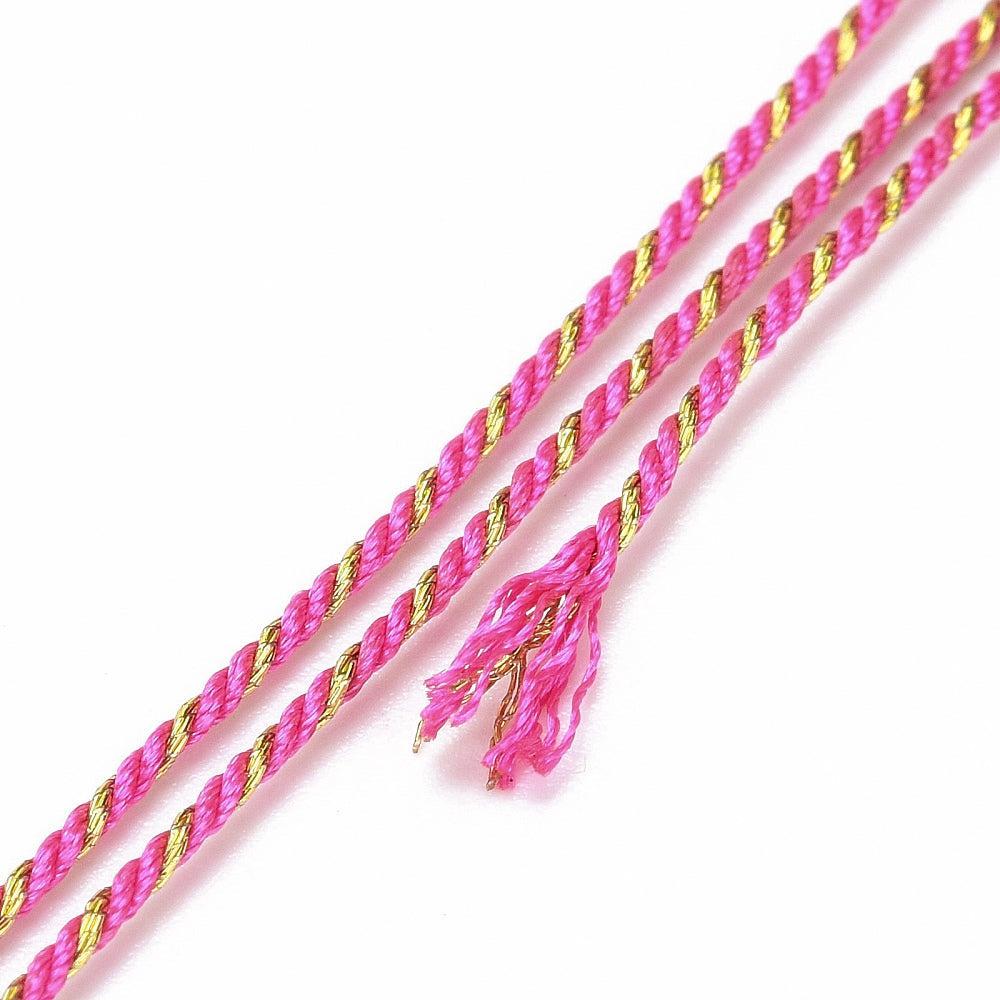 Ibiza gevlochten koord roze/goud ±1mm - 1 meter-koord-Kraaltjes van Renate