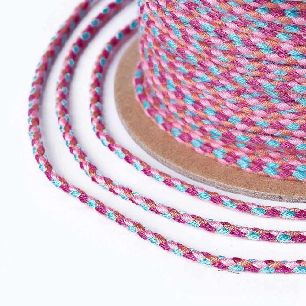 Ibiza gevlochten koord roze/turquoise ±1,8mm - 1 meter-koord-Kraaltjes van Renate