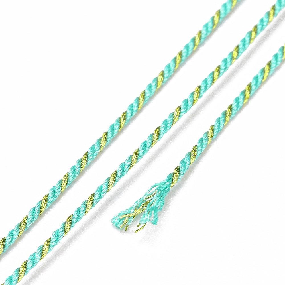 Ibiza gevlochten koord turquoise/goud ±1mm - 1 meter-koord-Kraaltjes van Renate