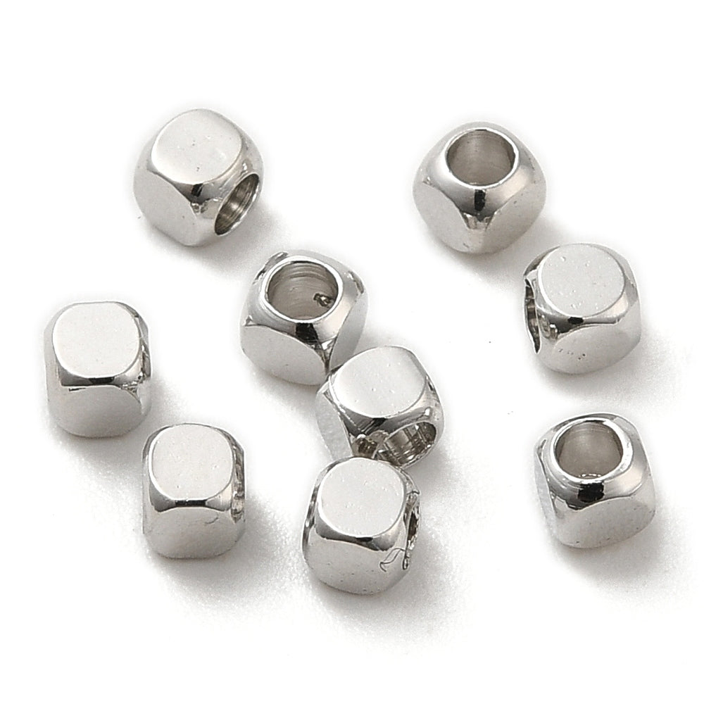 Tussenkraal Kubus Brass Zilver 2.5mm - per 20 stuks-Kralen-Kraaltjes van Renate