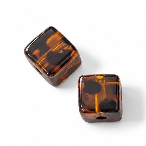 Acryl Kraal Luipaardprint Groot Gat Kubus Karamel 19mm - per stuk