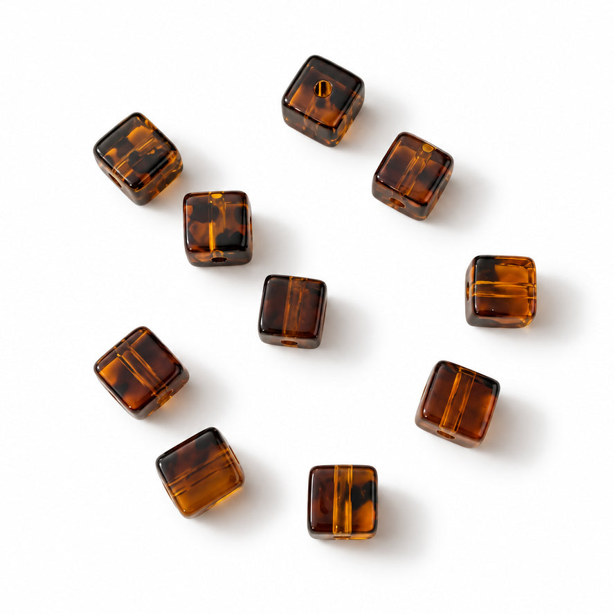 Acryl Kraal Luipaardprint Groot Gat Kubus Karamel 19mm - per stuk