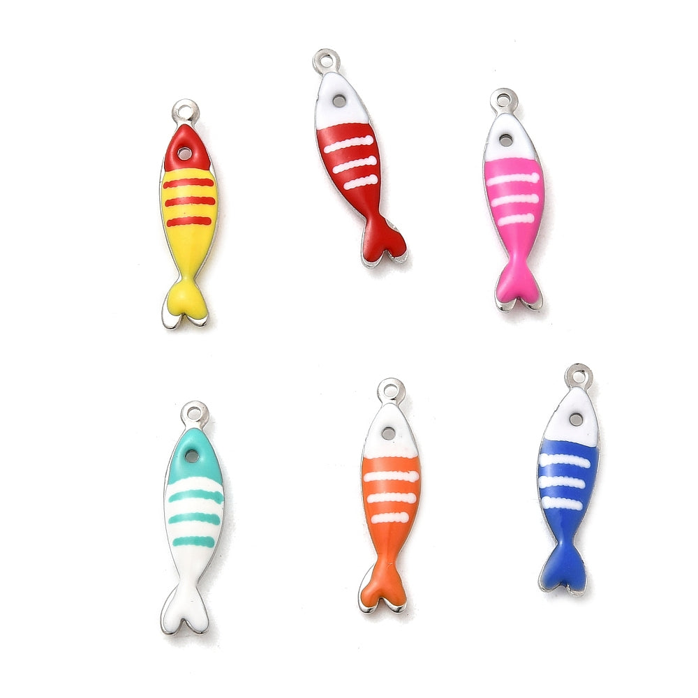 Bedel Vis multicolor Emaille RVS Zilver 19mm - per stuk