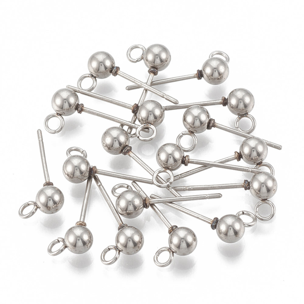 Oorsteker Bolletje met Oogje RVS Zilver 7mm - 2 paar-Onderdelen-Kraaltjes van Renate