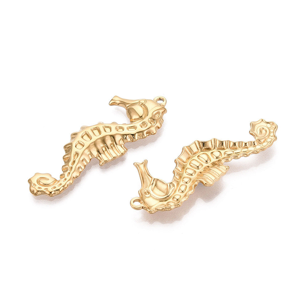 Bedel Zeepaardje Premium RVS Goud 46mm - per stuk-Bedels-Kraaltjes van Renate