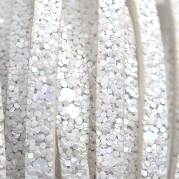 ImiImitatie leer strook Wit pailletten 5x2mm - 120cm-Kraaltjes van Renate