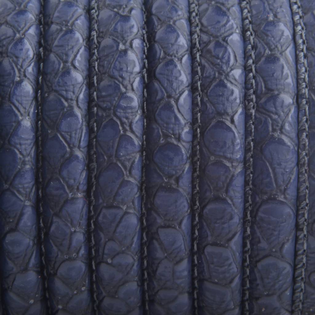 Imitatie leer Reptiel donker blauw 6x4mm - prijs per 20cm-Kraaltjes van Renate