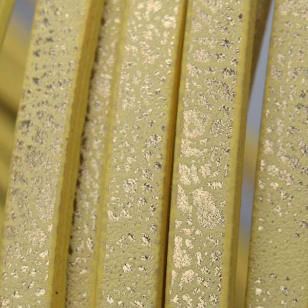 Imitatie leer strook Geel crackle metallic plated 5x2mm - 120cm-Kraaltjes van Renate