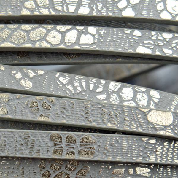 Imitatie leer strook Grijs metallic plated 5x2mm - 120cm-Kraaltjes van Renate