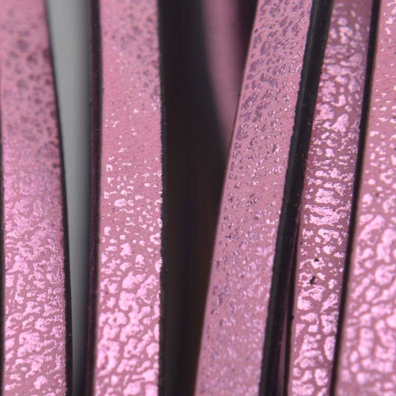 Imitatie leer strook Hot pink crackle pink plated 5x2mm - 120cm-Kraaltjes van Renate