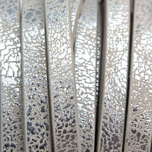 Imitatie leer strook Licht grijs crackle zilver plated 5x2mm - 120cm-Kraaltjes van Renate