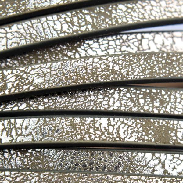 Imitatie leer strook Olijf crackle silver plated 5x2mm - 120cm-Kraaltjes van Renate