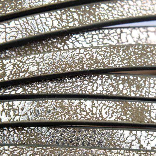 Imitatie leer strook Olijf crackle silver plated 5x2mm - 120cm-Kraaltjes van Renate