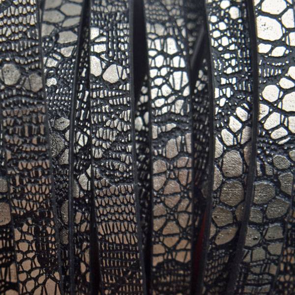 Imitatie leer strook Zwart metallic plated 5x2mm - 120cm-Kraaltjes van Renate