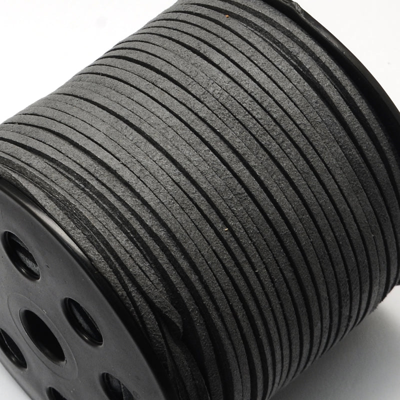 Imitatie suede donkergrijs 3x1,5mm - 2 meter-koord-Kraaltjes van Renate