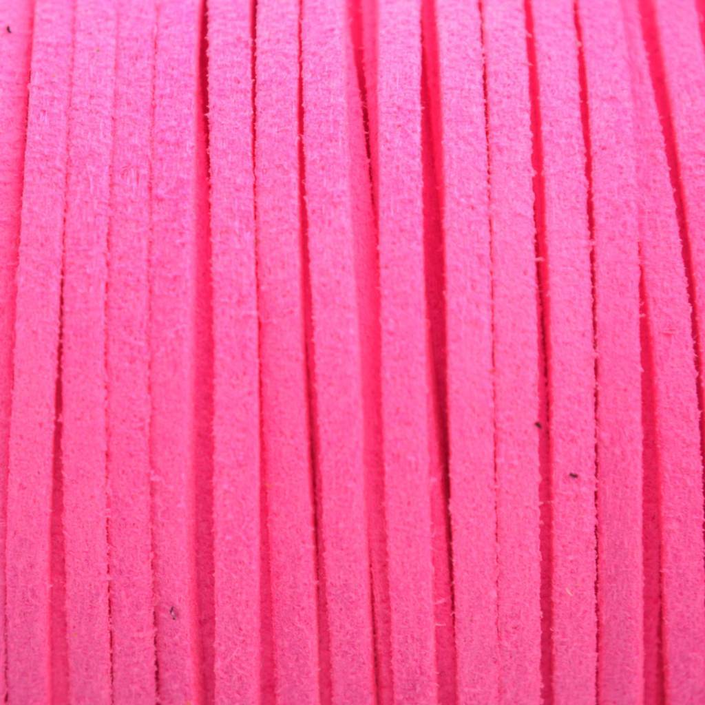 Imitatie suede neon roze 3x1,5mm -2 meter-Kraaltjes van Renate