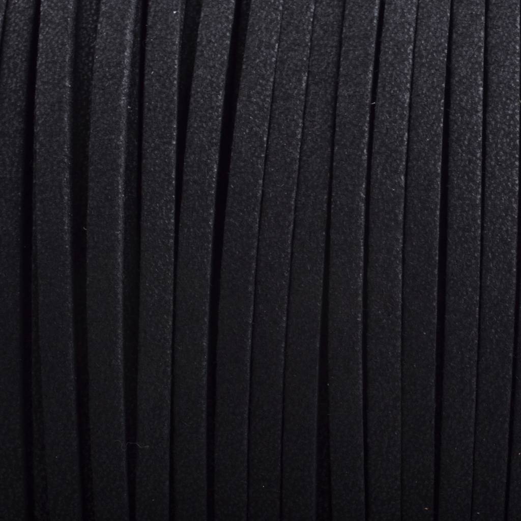Imitatie suede zwart glans 3x1,5mm - 2 meter-Kraaltjes van Renate