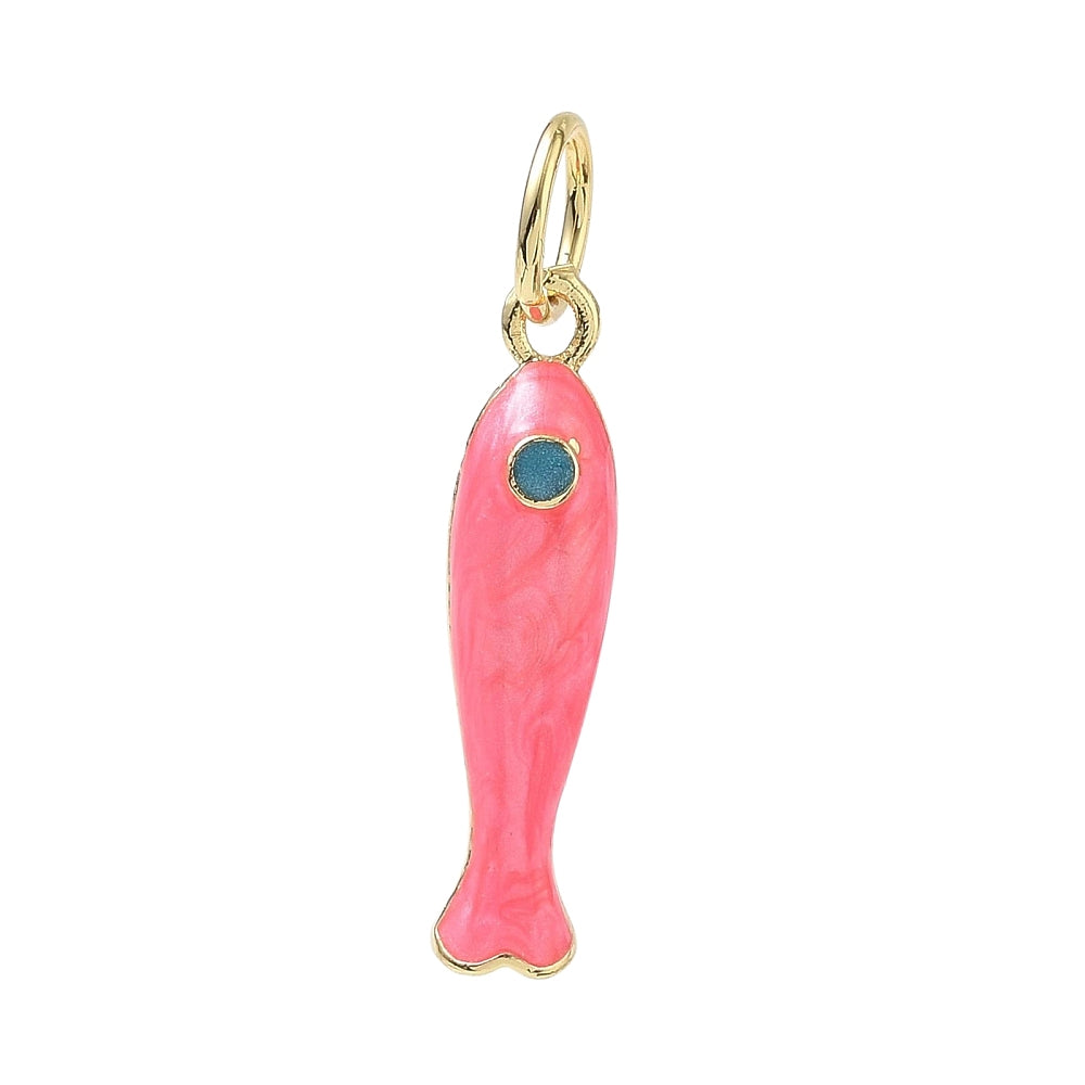 Bedel Vis Emaille Felroze Brass Goud 18k 27mm - per stuk