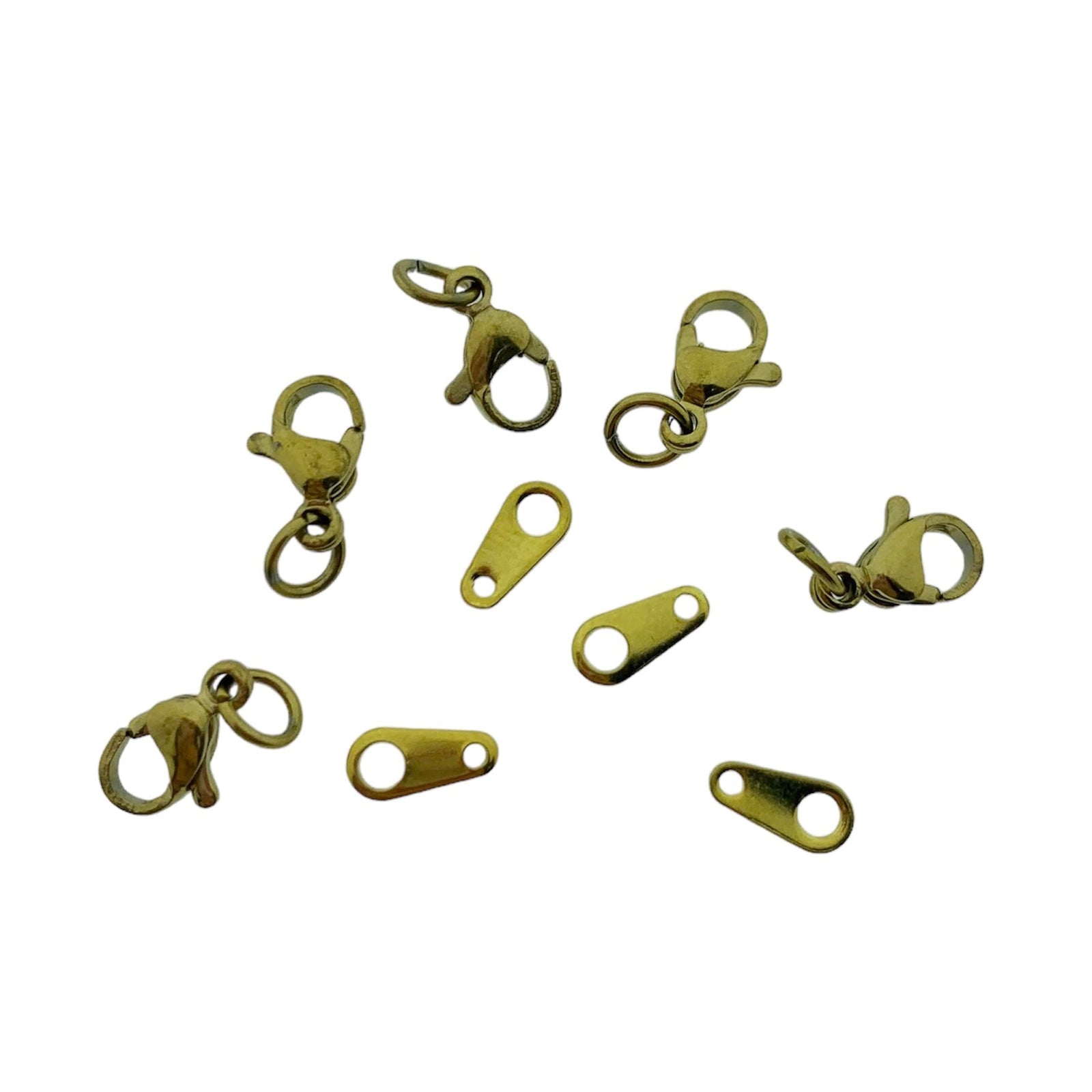 Karabijn sluiting goud 10mm+ connectors 8x4mm RVS -per 5 stuks-onderdelen-Kraaltjes van Renate