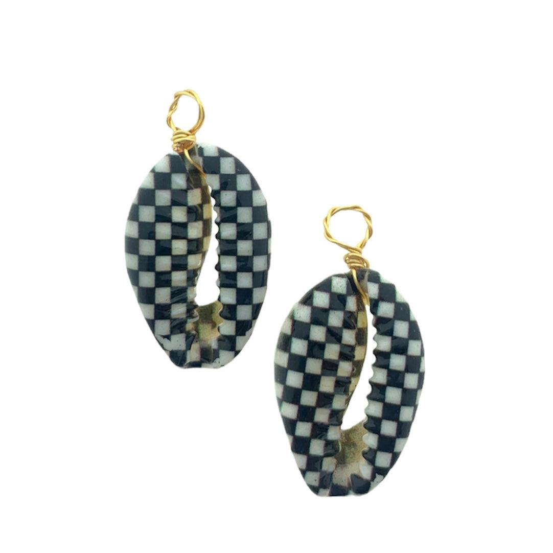 Kauri bedel goud schelp blokjes print wit zwart ±18x13mm-Kralen-Kraaltjes van Renate
